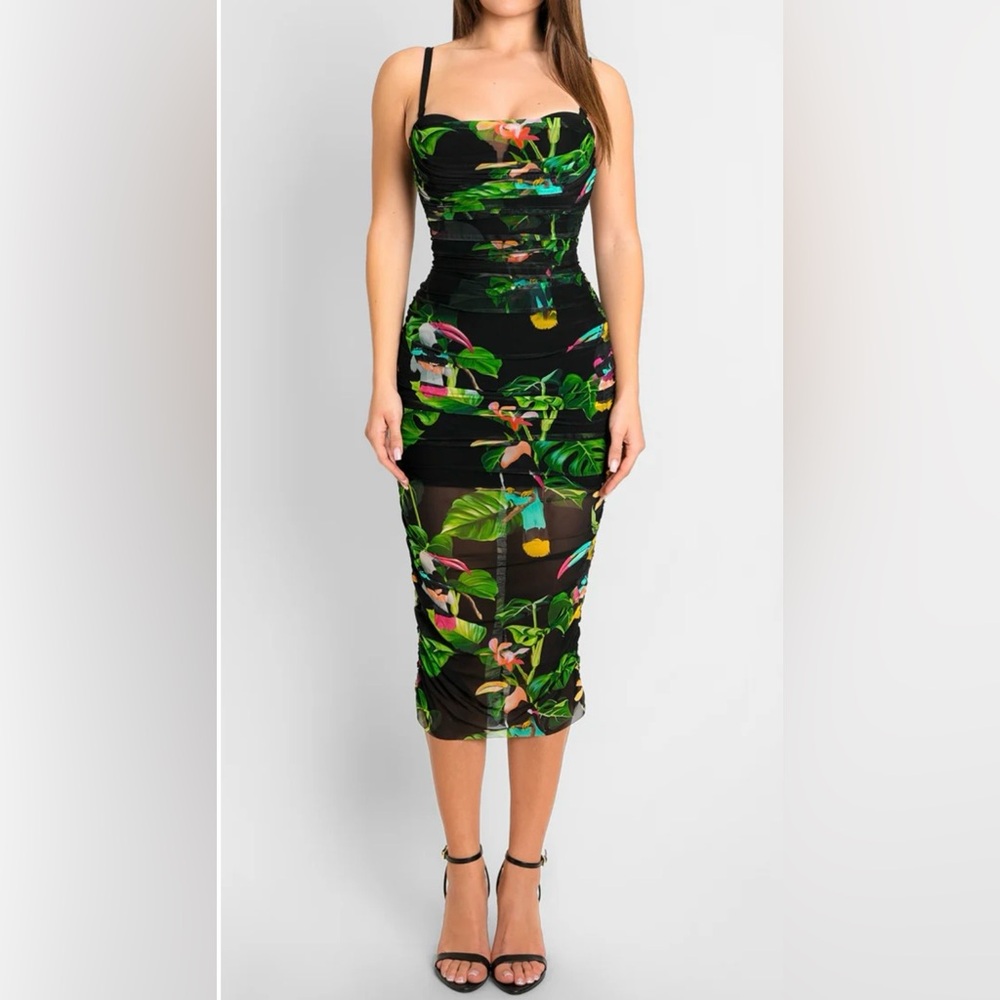 NWT - Ta3 Sweetie Mesh Column Dress - Tropical Toucan